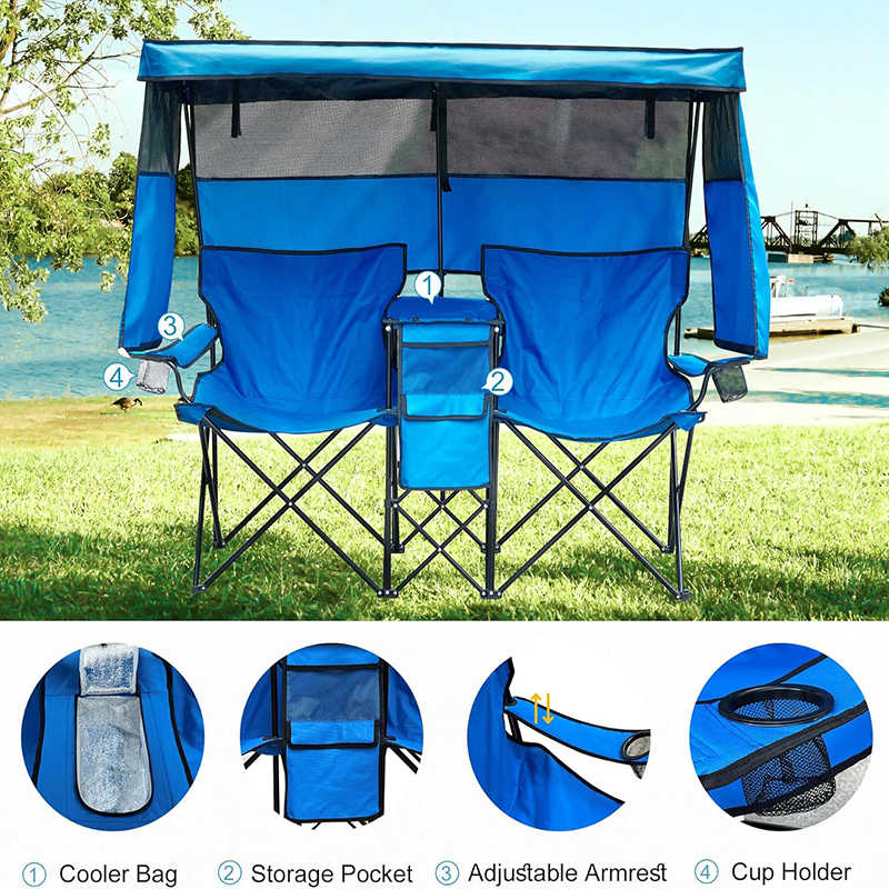 🌴 Chaise Double Pliable avec Pare-Soleil ☀️
