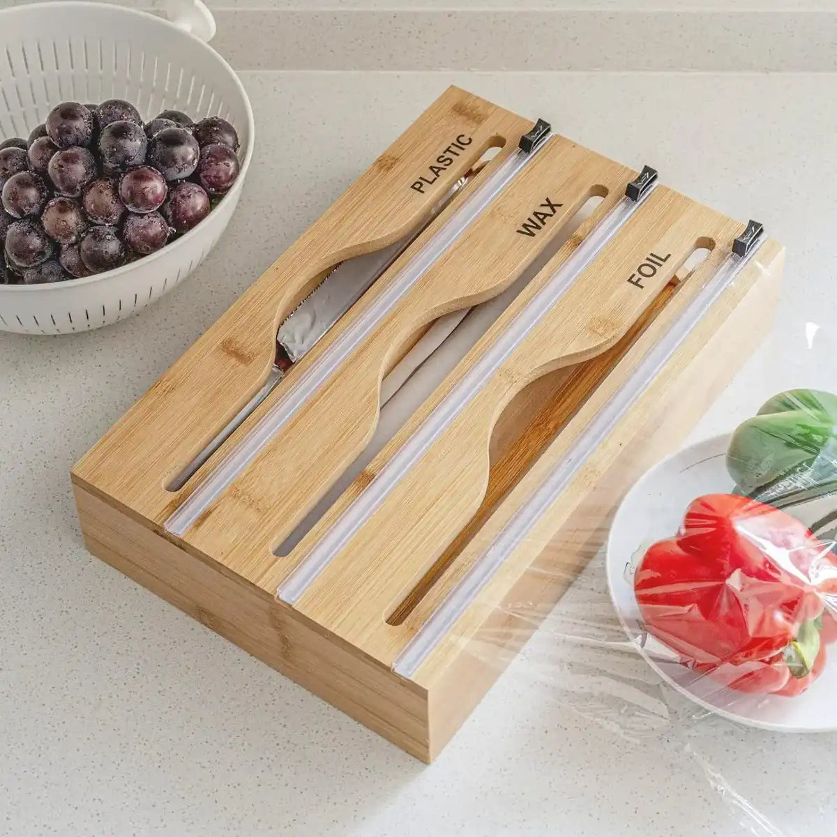 Support Mural Cuisine 3-en-1 Bambou ✂✨ Coupe propre et Rangement chic