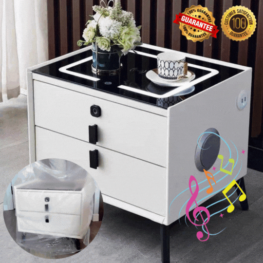 ✨ Table Intelligente avec Haut-Parleur Bluetooth, Lumière LED & Tiroir Sécurisé 🫆🔒